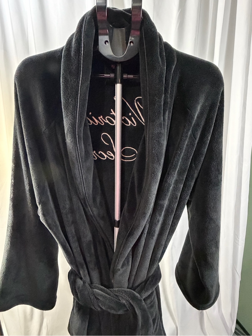 Victoria's Secret Black Plush Shawl-Collar Robe